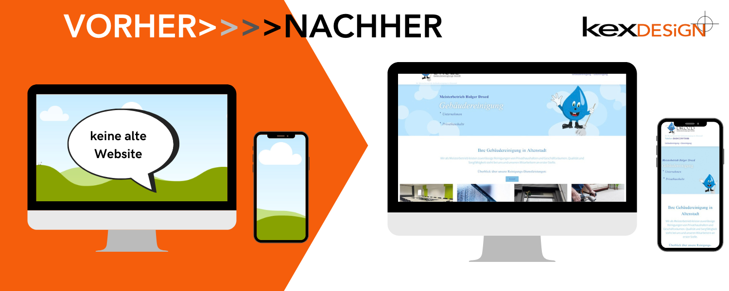 Webdesign: Vorher-Nachher Ansichten / Website HDrozd Gebäudereinigung in Altenstadt