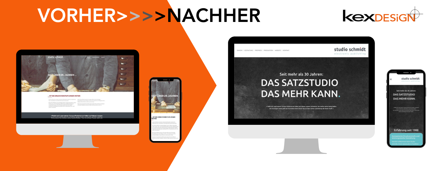Webdesign: Vorher-Nachher Ansichten / Srudio Schmidt Frankfurt