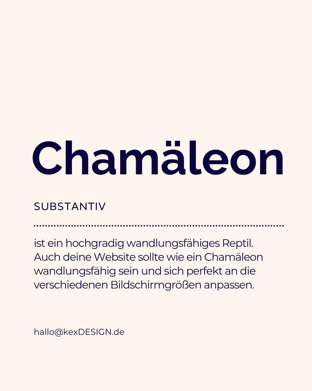 Was das Chamäleon 🔱 mit einer Website zu tun hat. Die hochgradige Anpassungsfähigkeit dieses Reptils ist der Wandlungsfähigkeit einer Website gleich! In der dynamischen Welt des Internets 💻🖥️ ist Wandlungsfähigkeit nicht nur eine Eigenschaft, sondern eine unabdingbare Notwendigkeit. Für mehr Infos schau auf meien Website oder sende mir eine PN