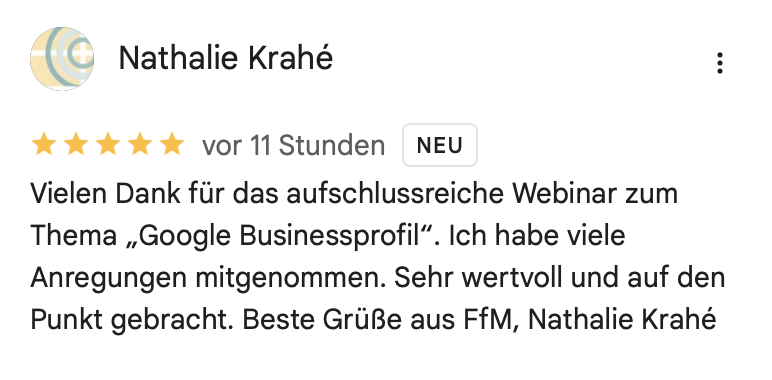Bewertung Google My Business 5 Sterne