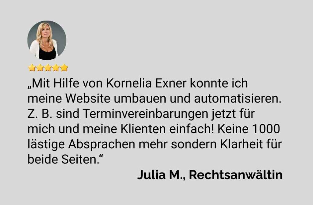 Bewertung Rechtsanwältin Automatisierung Terminvereinbarung