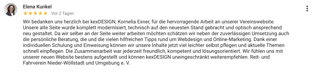 Google Bewertung 5 Sterne Reitverein Nieder Wöllstadt
